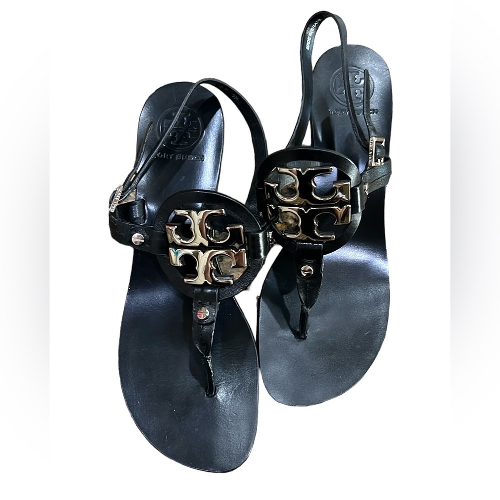 Tory Burch Holly 2 silver logo sling back sandals